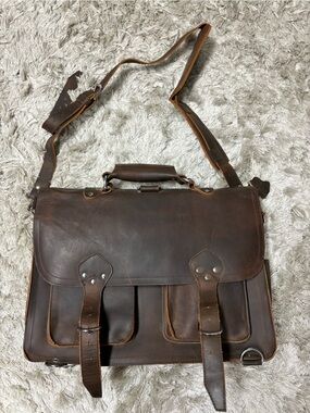 Classic Brown Leather Men's Briefcase Shoulder Bag